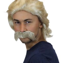 BC 70's Mens Wig With Mustache | Blonde Retro Wig Breathable Standard Cap