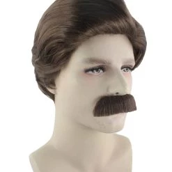 HPO Men's Men Brown Wig With Moustache Set | Cosplay Halloween Wig | Premium Breathable Capless Cap