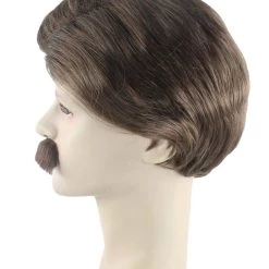 HPO Men's Men Brown Wig With Moustache Set | Cosplay Halloween Wig | Premium Breathable Capless Cap