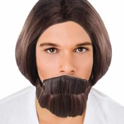 HPO Brown Curly Wavy Mens Wig & Beard Set | Cosplay Halloween Wig | Premium Breathable Capless Cap Men's