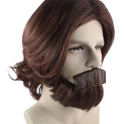 HPO Brown Curly Wavy Mens Wig & Beard Set | Cosplay Halloween Wig | Premium Breathable Capless Cap Men's