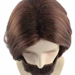HPO Brown Curly Wavy Mens Wig & Beard Set | Cosplay Halloween Wig | Premium Breathable Capless Cap Men's