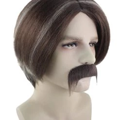HPO Men's Men Brown Wig With Moustache Set | Cosplay Halloween Wig | Premium Breathable Capless Cap