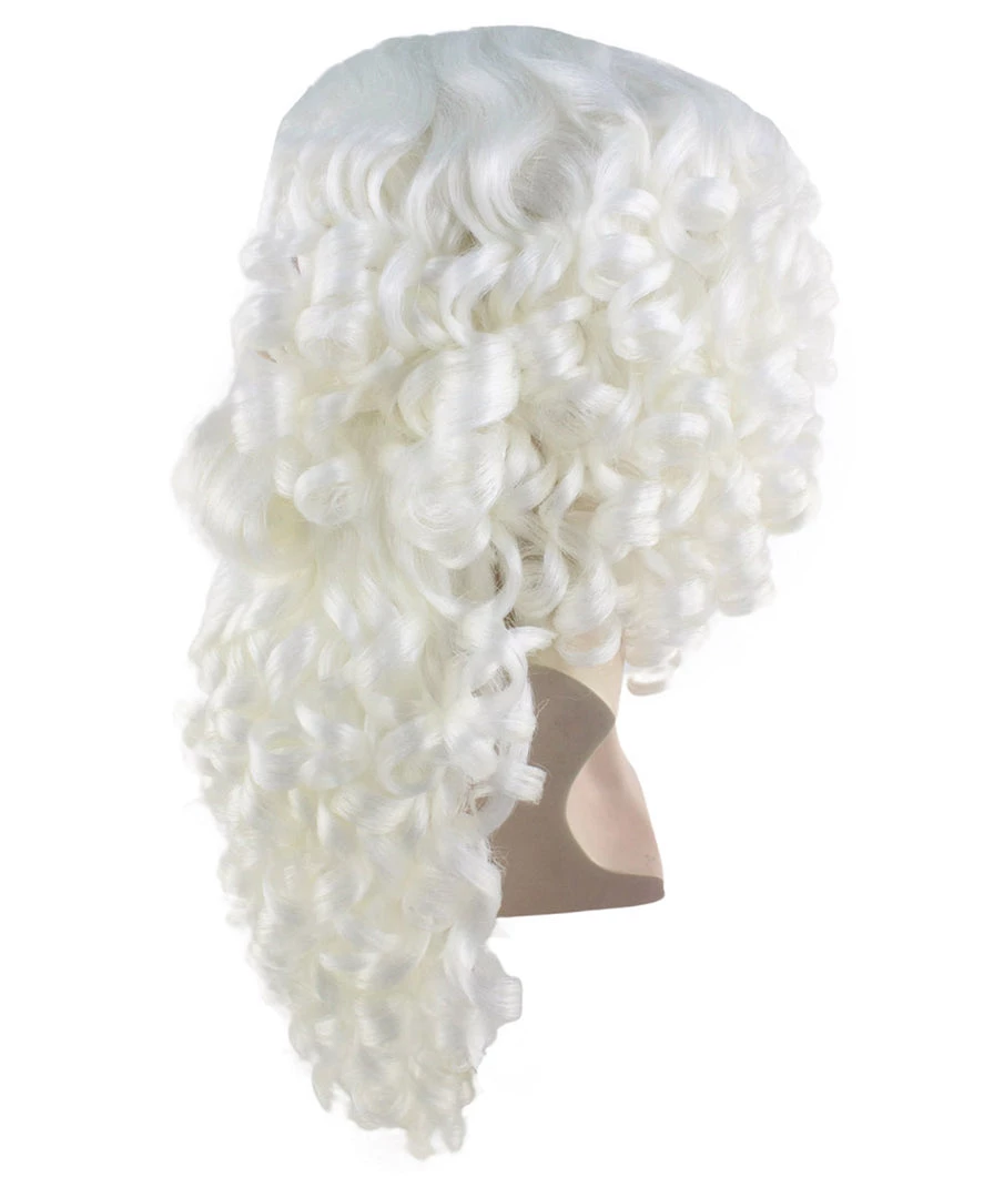 HPO Men's Professional Mens Santa Wig And Full Beard Set | White Merry Christmas Wig | Premium Breathable Capless Cap