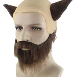 HPO Mens Viking Wig With Beard Set | Cosplay Halloween Wig With Horn Men's