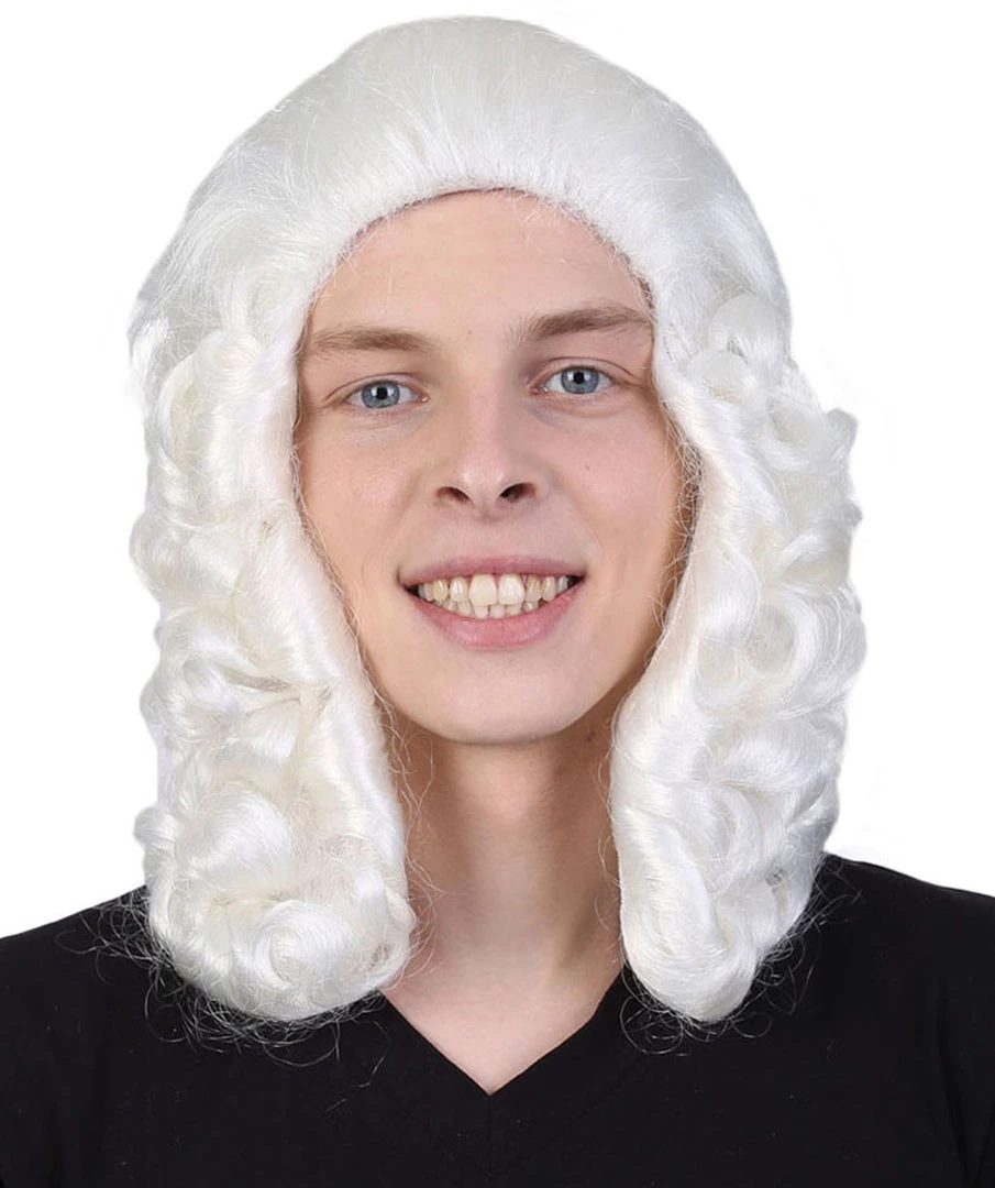 HPO Colonial Judge Mens White Wig | Cosplay Halloween Wig | Premium Breathable Capless Cap