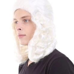 HPO Colonial Judge Mens White Wig | Cosplay Halloween Wig | Premium Breathable Capless Cap
