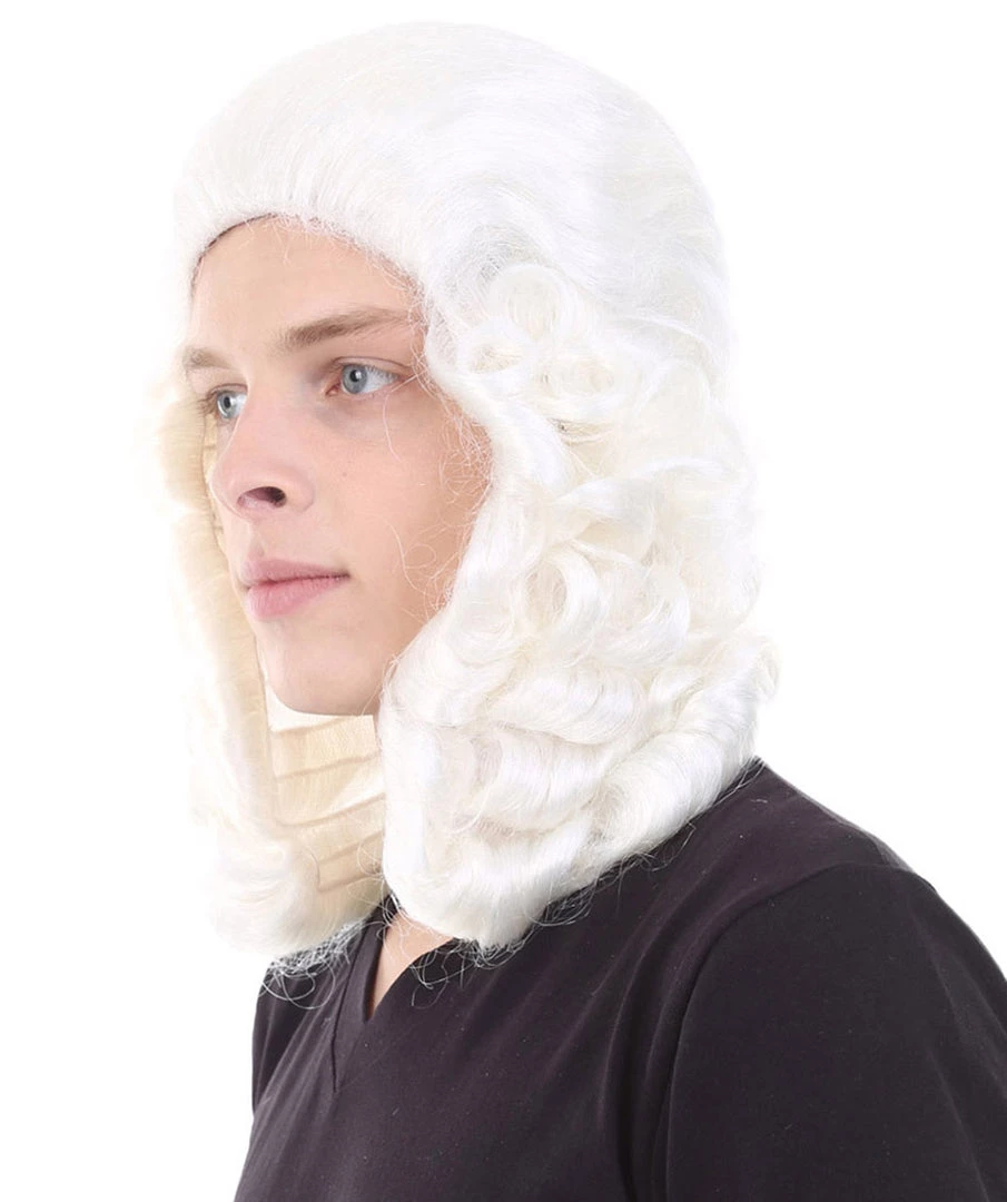 HPO Colonial Judge Mens White Wig | Cosplay Halloween Wig | Premium Breathable Capless Cap