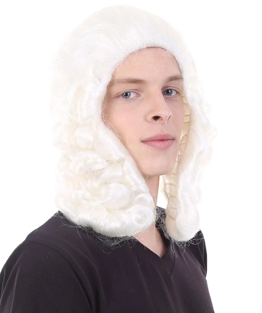 HPO Colonial Judge Mens White Wig | Cosplay Halloween Wig | Premium Breathable Capless Cap