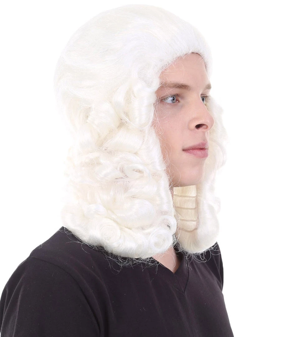 HPO Colonial Judge Mens White Wig | Cosplay Halloween Wig | Premium Breathable Capless Cap