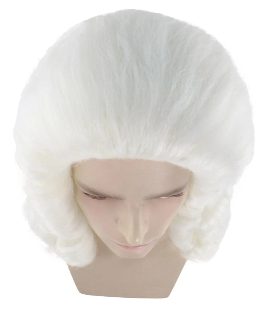 HPO Colonial Judge Mens White Wig | Cosplay Halloween Wig | Premium Breathable Capless Cap