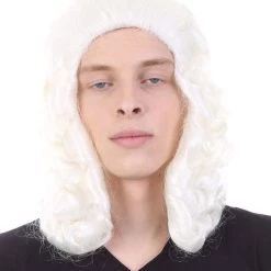 HPO Colonial Judge Mens White Wig | Cosplay Halloween Wig | Premium Breathable Capless Cap