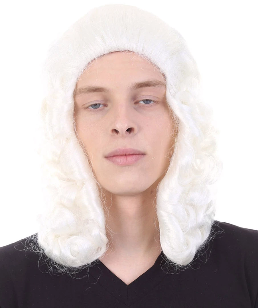 HPO Colonial Judge Mens White Wig | Cosplay Halloween Wig | Premium Breathable Capless Cap