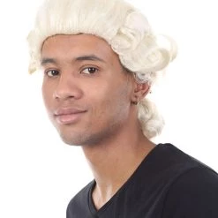 HPO Men's Colonial Founding Father Mens Wig | Historical Character Cosplay Halloween Wig | Premium Breathable Capless Cap