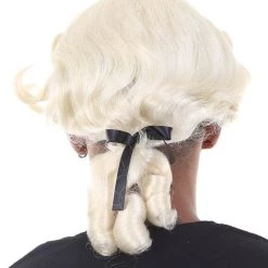 HPO Men's Colonial Founding Father Mens Wig | Historical Character Cosplay Halloween Wig | Premium Breathable Capless Cap