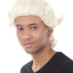 HPO Men's Colonial Founding Father Mens Wig | Historical Character Cosplay Halloween Wig | Premium Breathable Capless Cap
