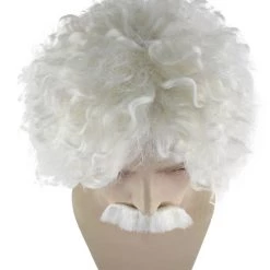 HPO Men's Albert Einstein Mens Wig And Mustache | Historical Halloween Wig | Premium Breathable Capless Cap
