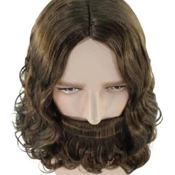 HPO Mens Biblical Wig And Beard Set Brown | Premium Breathable Capless Cap