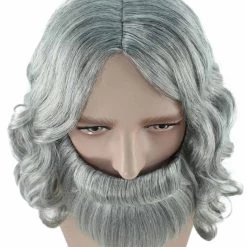 HPO Men's Mens Biblical Wig And Beard Grey Set | Gray Cosplay Halloween Wig | Premium Breathable Capless Cap