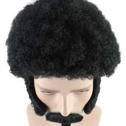 HPO Rapper Mens With Mustache & Chin Patch | Black Cosplay Halloween Wig | Premium Breathable Capless Cap