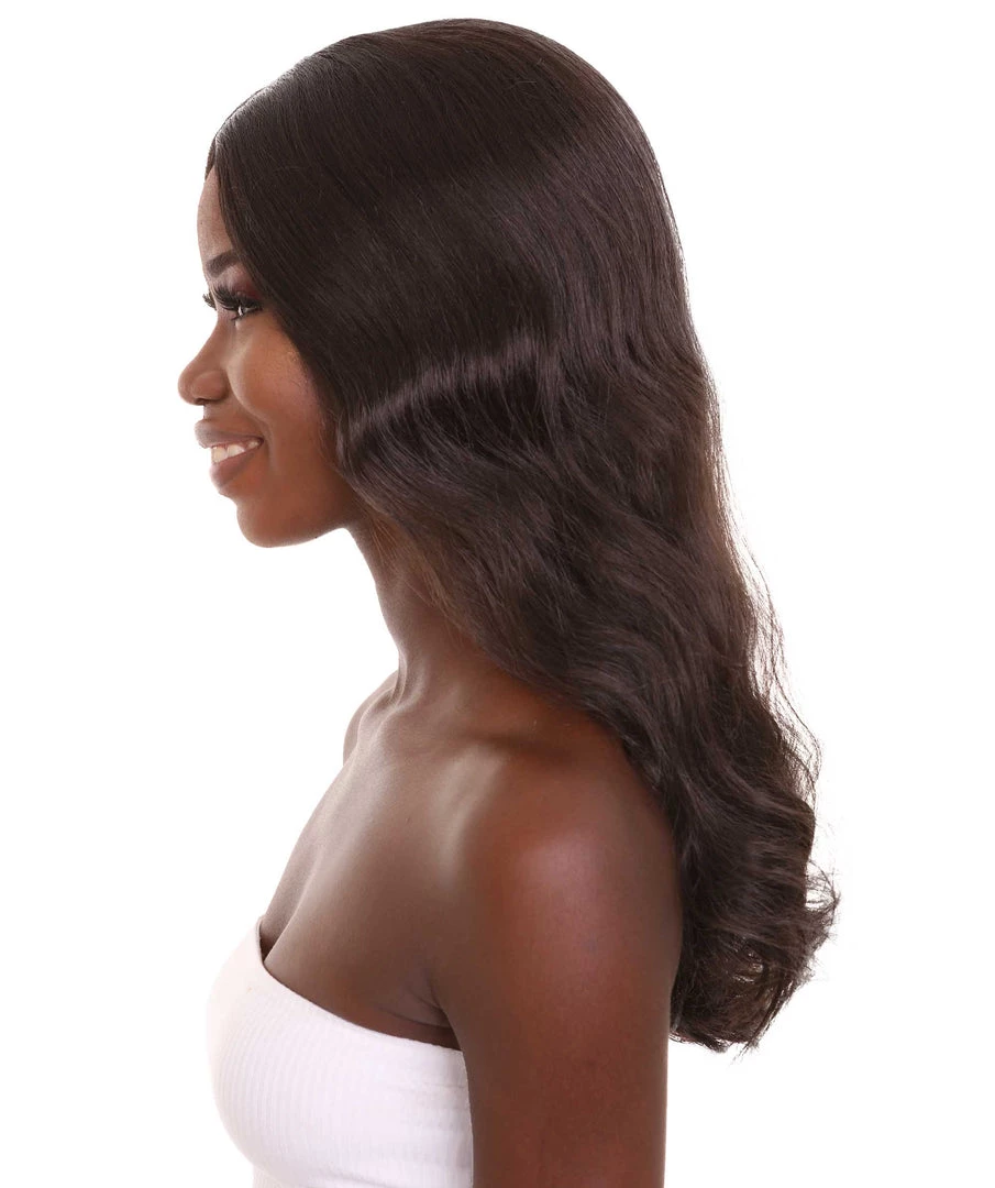 HPO Women's Black Straight Medium Length Imperial Army Wig | Premium Breathable Capless Cap