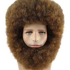 HPO Painter Afro Mens Wig With Full Beard Set | Cosplay Halloween Brown Color Wig | Premium Breathable Capless Cap