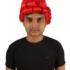 HPO Men's Men Curly Rockstar Wig Red | Premium Breathable Capless Cap