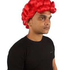 HPO Men's Men Curly Rockstar Wig Red | Premium Breathable Capless Cap