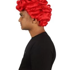 HPO Men's Men Curly Rockstar Wig Red | Premium Breathable Capless Cap