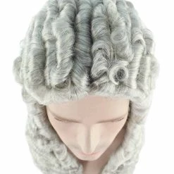 HPO Mens Colonial Curly Grey Historical Judge Wig | Premium Breathable Capless Cap Men's