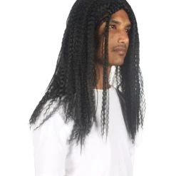 HPO Men's Men Curly Black Long Wig | Premium Breathable Capless Cap