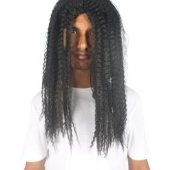 HPO Men's Men Curly Black Long Wig | Premium Breathable Capless Cap