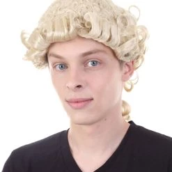HPO Mens Colonial Judge Wigs | Blonde Historical Wigs | Premium Breathable Capless Cap Men's
