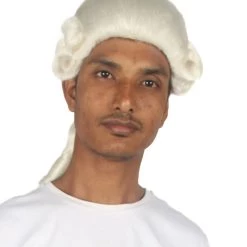 HPO Men's Mens Colonial Black Lace White Wigs | Premium Breathable Capless Cap