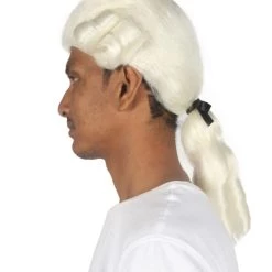 HPO Men's Mens Colonial Black Lace White Wigs | Premium Breathable Capless Cap