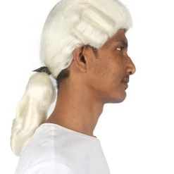 HPO Men's Mens Colonial Black Lace White Wigs | Premium Breathable Capless Cap