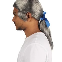 HPO Mens Colonial Blue Lace Grey Wigs | Breathable Capless Cap Men's
