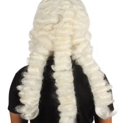 HPO Men Colonial Judge Curly Long White Wig | Premium Breathable Capless Cap