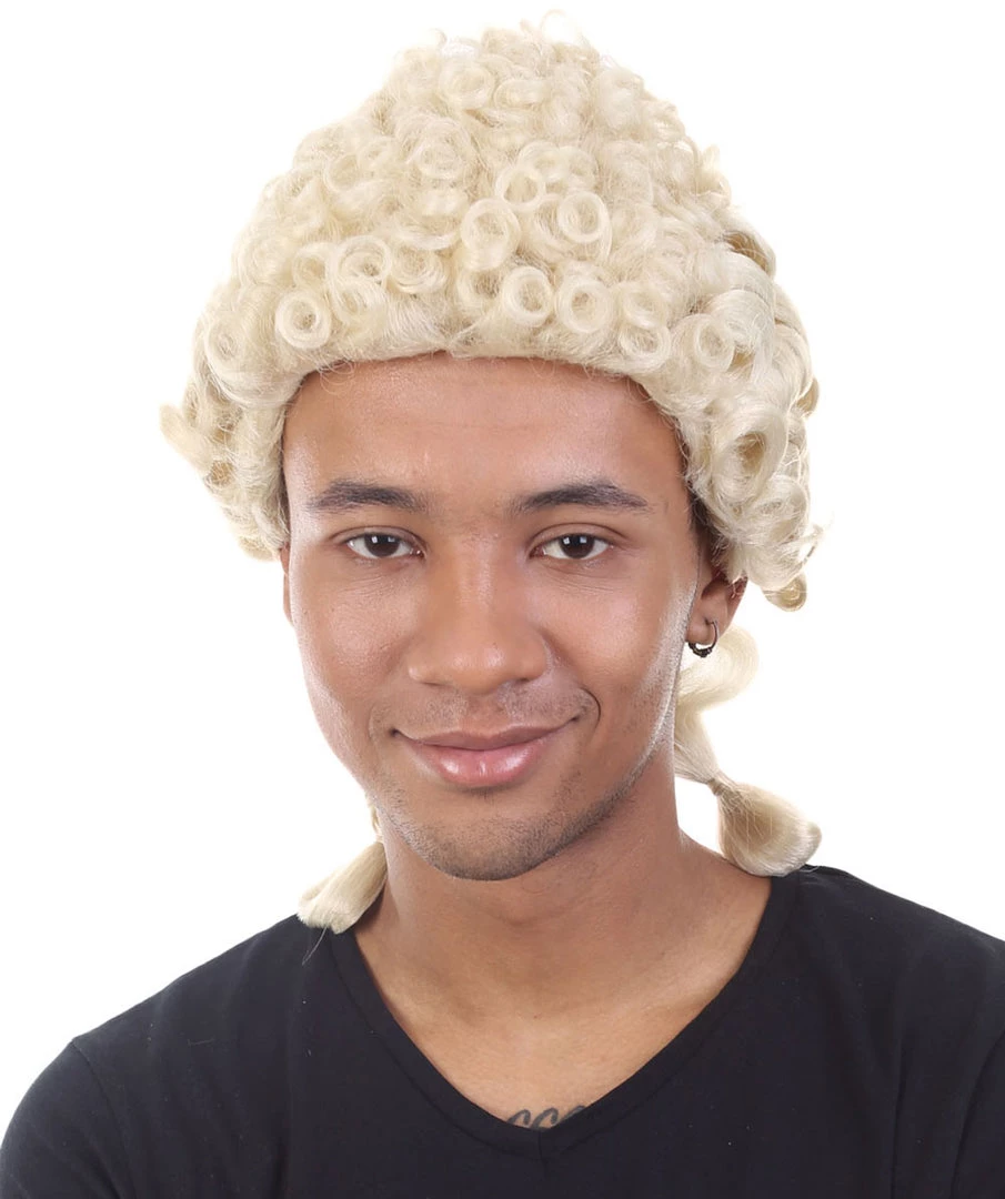 HPO Mens Colonial Judge Wigs | Blonde Historical Wigs | Premium Breathable Capless Cap