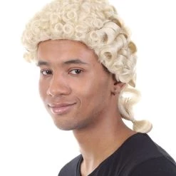HPO Mens Colonial Judge Wigs | Blonde Historical Wigs | Premium Breathable Capless Cap