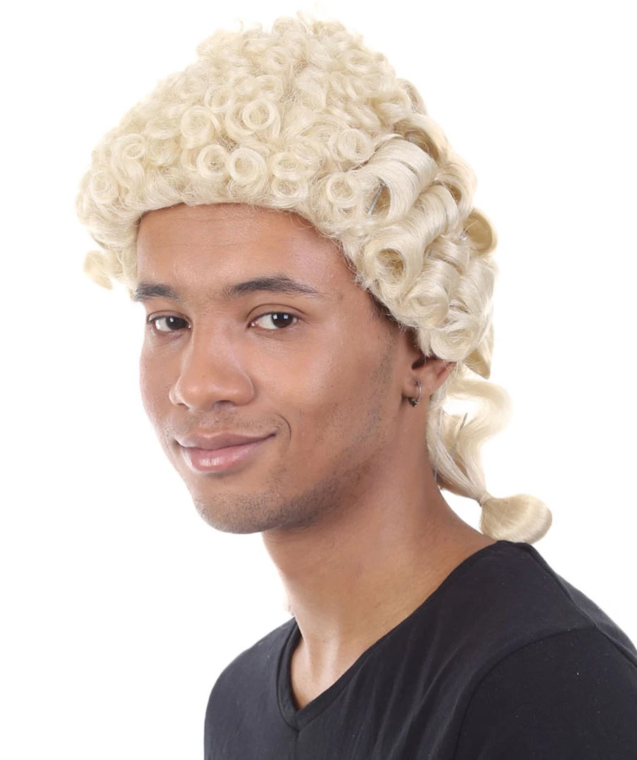 HPO Mens Colonial Judge Wigs | Blonde Historical Wigs | Premium Breathable Capless Cap