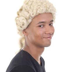 HPO Mens Colonial Judge Wigs | Blonde Historical Wigs | Premium Breathable Capless Cap