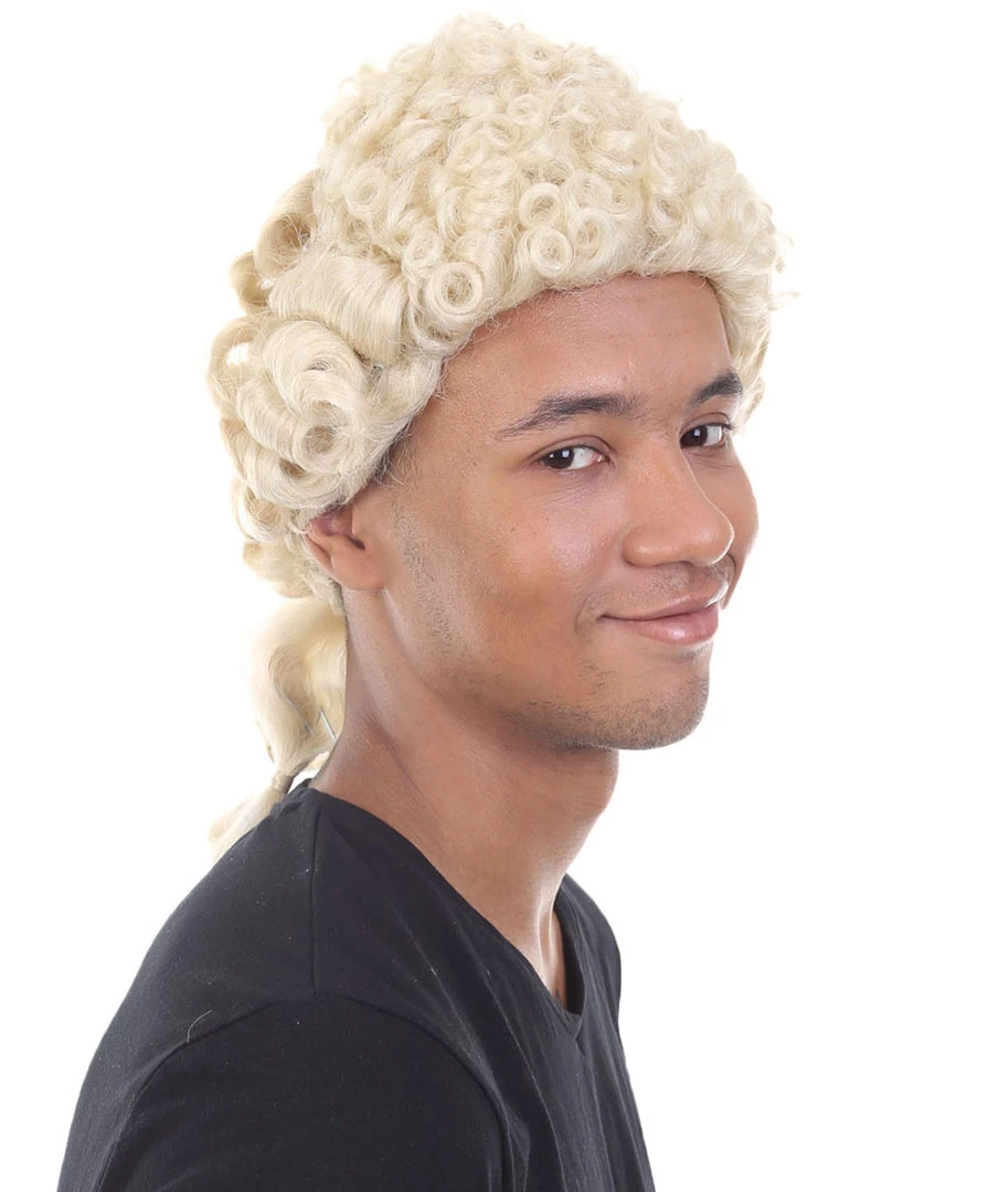 HPO Mens Colonial Judge Wigs | Blonde Historical Wigs | Premium Breathable Capless Cap