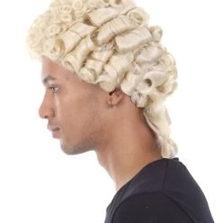 HPO Mens Colonial Judge Wigs | Blonde Historical Wigs | Premium Breathable Capless Cap