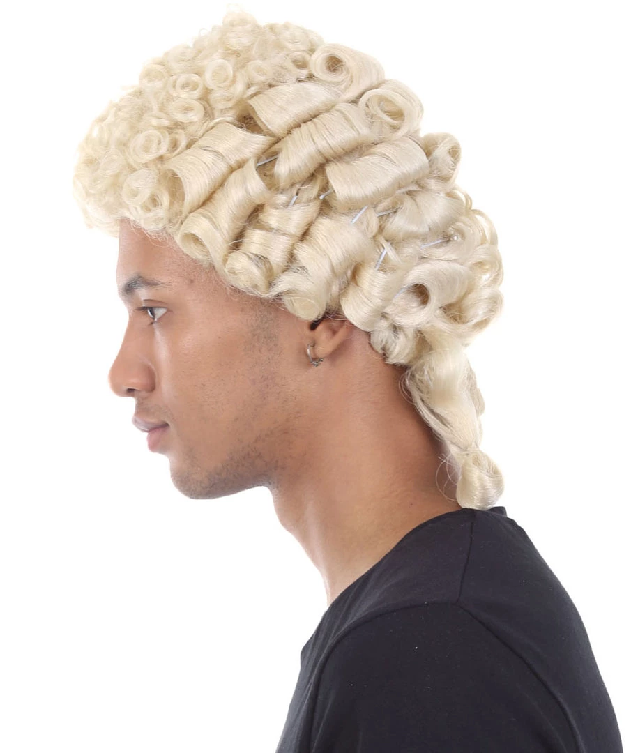 HPO Mens Colonial Judge Wigs | Blonde Historical Wigs | Premium Breathable Capless Cap