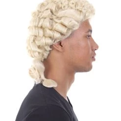 HPO Mens Colonial Judge Wigs | Blonde Historical Wigs | Premium Breathable Capless Cap