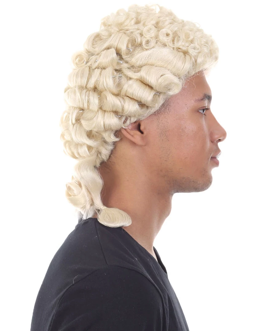 HPO Mens Colonial Judge Wigs | Blonde Historical Wigs | Premium Breathable Capless Cap