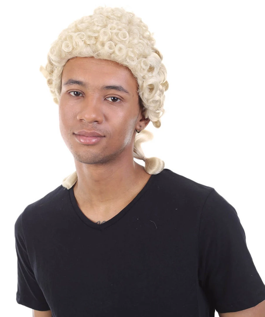 HPO Mens Colonial Judge Wigs | Blonde Historical Wigs | Premium Breathable Capless Cap