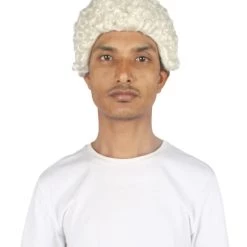 HPO Mens Colonial Curly Judge White Historical Wigs | Premium Breathable Capless Cap Men's
