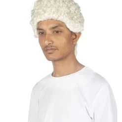 HPO Mens Colonial Curly Judge White Historical Wigs | Premium Breathable Capless Cap Men's